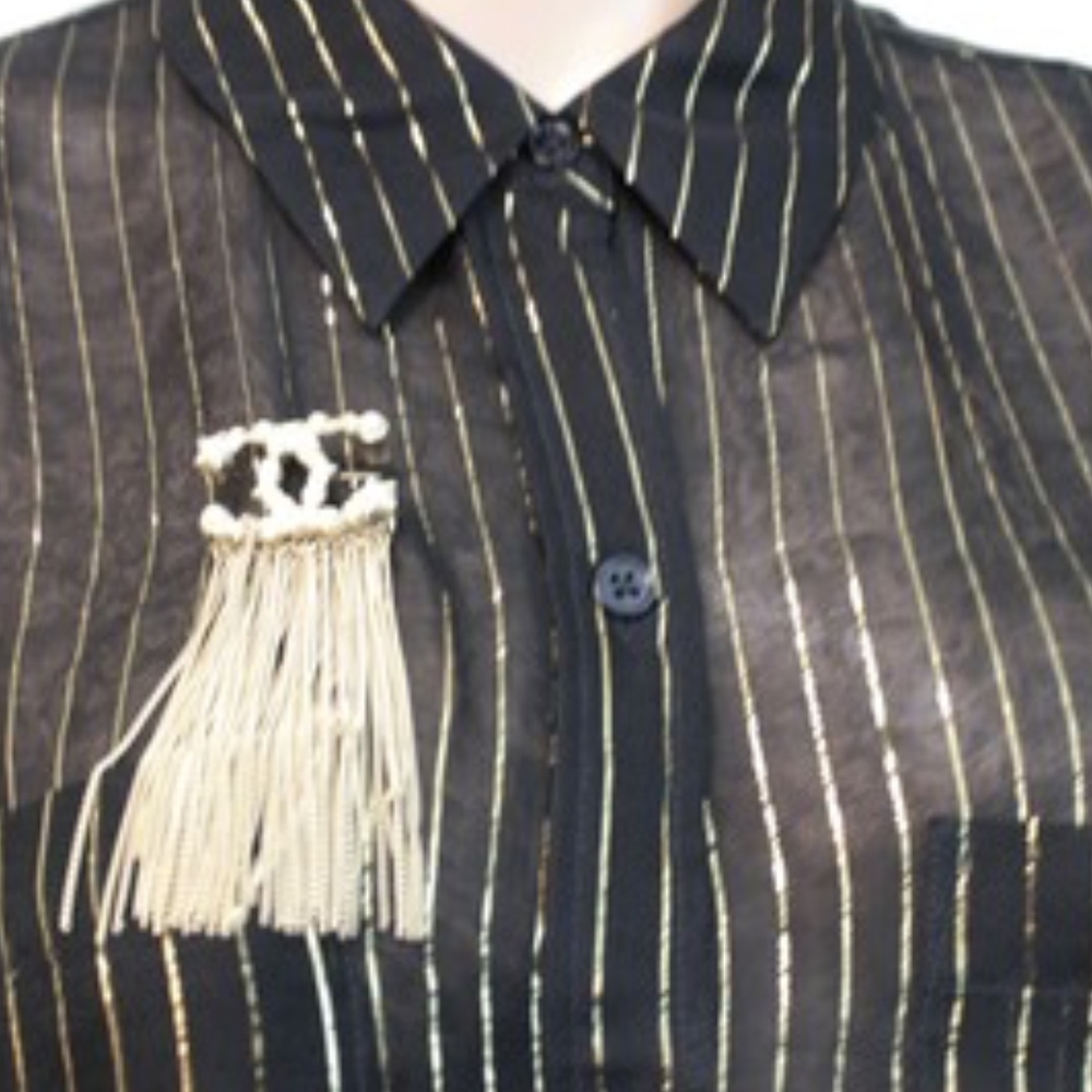 Gold Cc Star Pearls Tassel Hardware Brooch - Picture 3 of 7